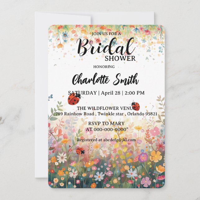 Invitación colorful ladybug Watercolor Wildflowers Personaliz (Anverso)