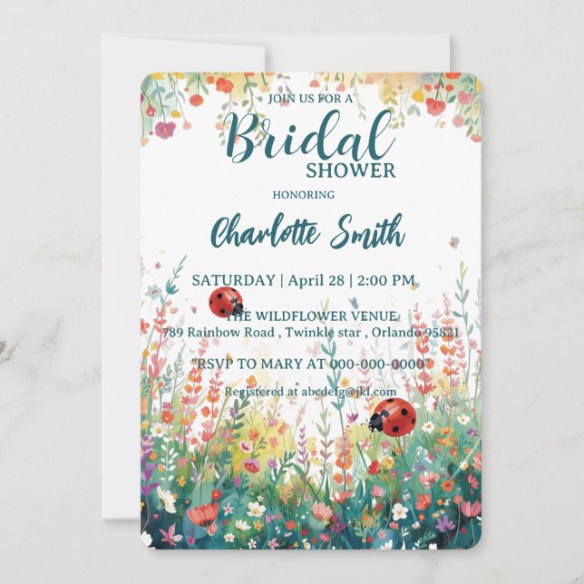 Invitación colorful ladybug Watercolor Wildflowers Personaliz (Anverso)