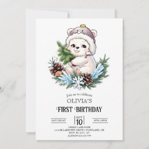 Invitación Colorful Magic Polar Bear 1er cumpleaños Digital