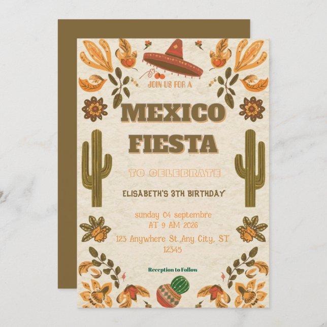 Invitación Colorful Mexican Fiesta Birthday  Invitation (Anverso / Reverso)