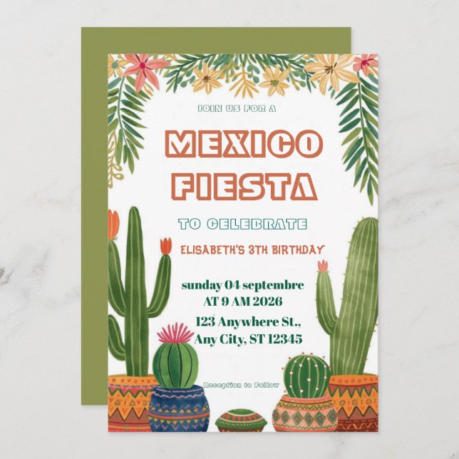 Invitación Colorful Mexican Fiesta Birthday  Invitation (Anverso / Reverso)