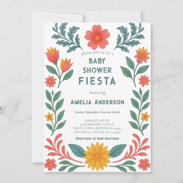 Invitación Colorful Mexican Fiesta Folk Art Baby Shower (Anverso)
