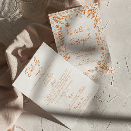 Invitación Colorful Orange Drawn Floral All In One Wedding 