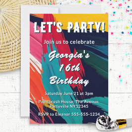 Invitación Colorful Paint Effect 16th Birthday Party