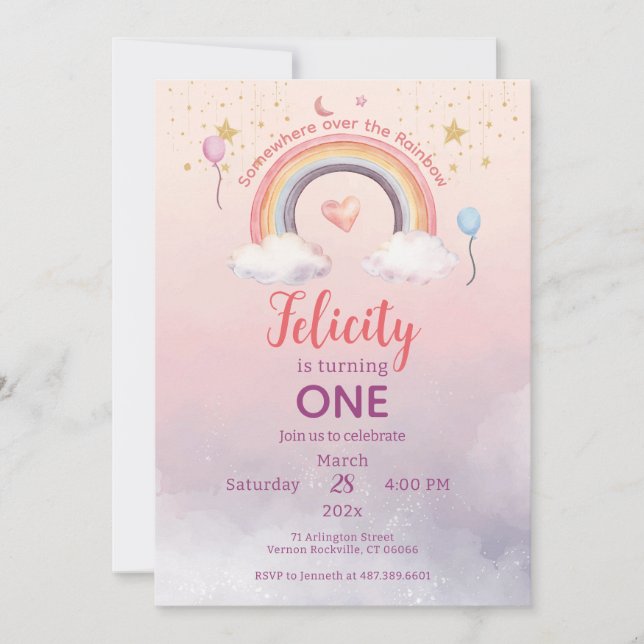 Invitación Colorful Pastel Rainbow Girl Birthday (Anverso)