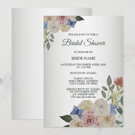 Invitación Colorful Pink Floral Blue Butterfly Bridal Shower