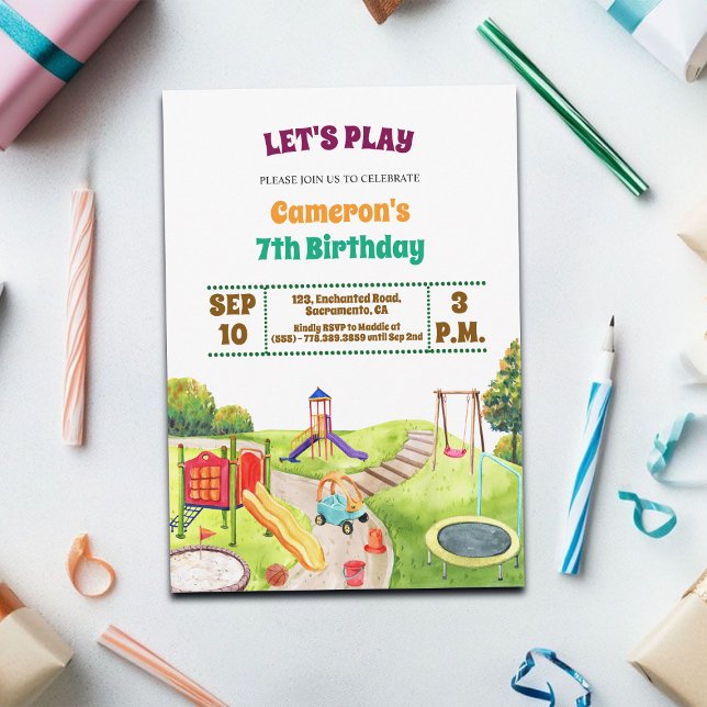 Invitación Colorful Playground Party 7th Birthday Invitation (Subido por el creador)
