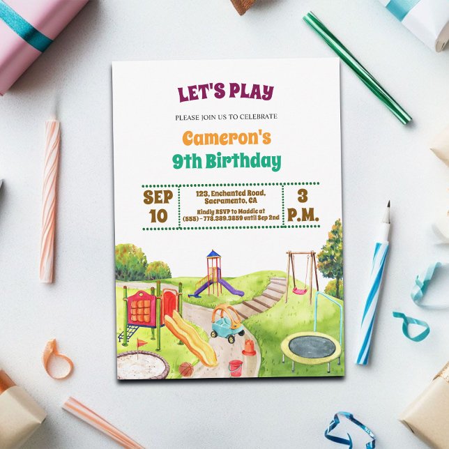Invitación Colorful Playground Party 9th Birthday Invitation (Subido por el creador)