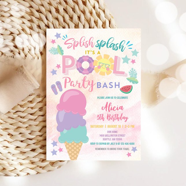 Invitación Colorful Pool Party Birthday Invitation (Subido por el creador)