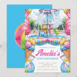 Invitación Colorful Pool Party Birthday Waterpark 