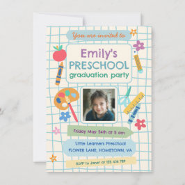 Invitación Colorful Preschool Graduation Photo Text