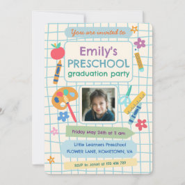 Invitación Colorful Preschool Graduation Photo Text