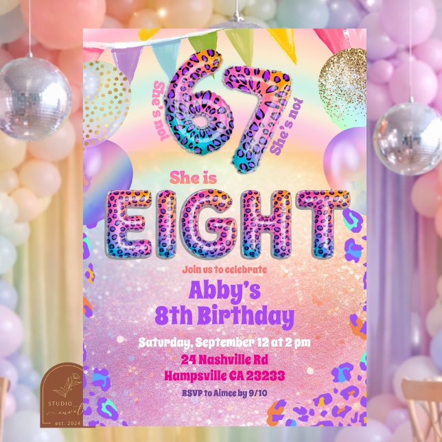 Invitación Colorful Rainbow Leopard 67 8th Birthday (Subido por el creador)