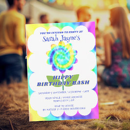 Invitación Colorful Rainbow Tie Dye Birthday Invitation