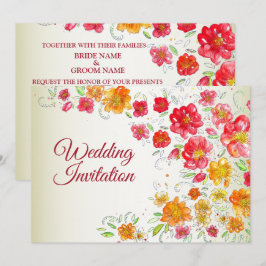 Invitación Colorful Red Yellow Pink Garden Floral Wedding
