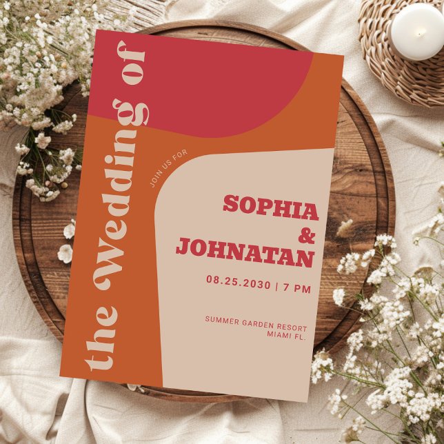 Invitación Colorful retro bold typography wedding (Subido por el creador)