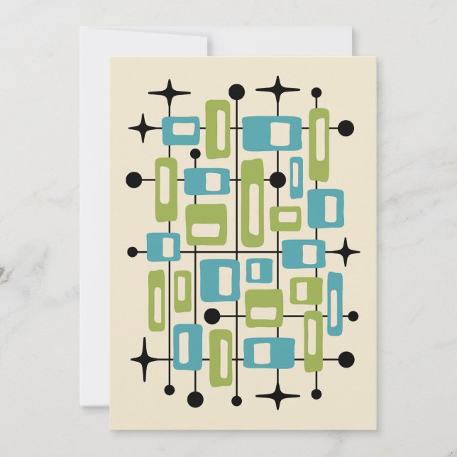 Invitación Colorful Retro Mid Century Modern Atomic Abstract (Anverso)