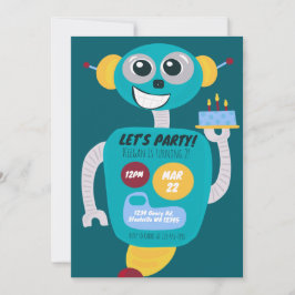 Invitación Colorful Robot Boys Second Birthday Invitation