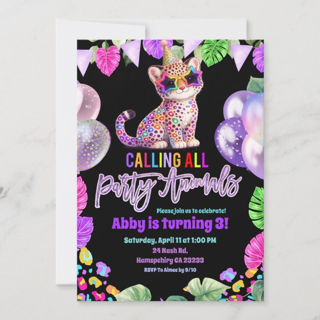 Invitación Colorful Safari Cheetah Birthday Invitation (Anverso)