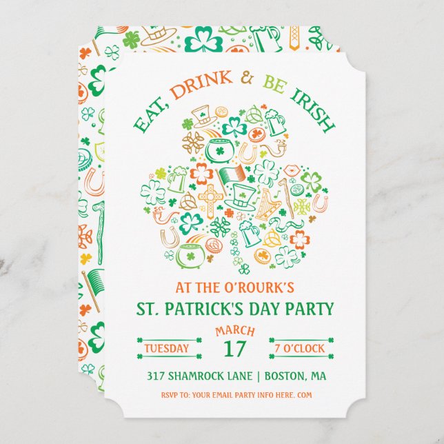 Invitación Colorful Shamrock St. Patrick's Day Invitation (Anverso / Reverso)