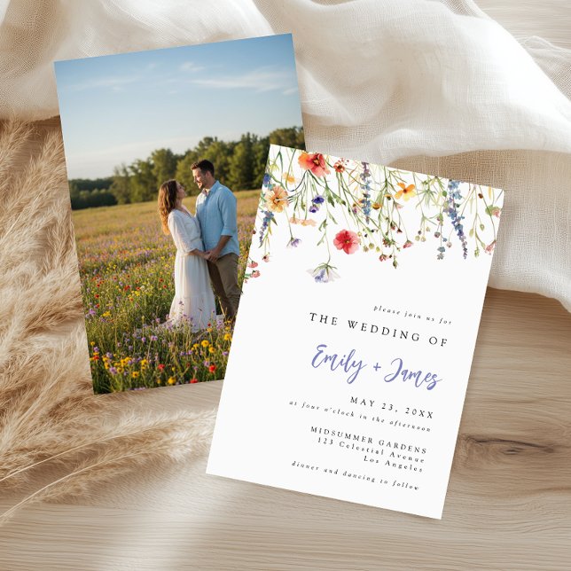 Invitación Colorful Spring Floral Watercolor Photo Wedding (Subido por el creador)