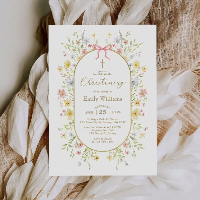 Invitación Colorful Spring Wildflower Meadow Christening  (Subido por el creador)