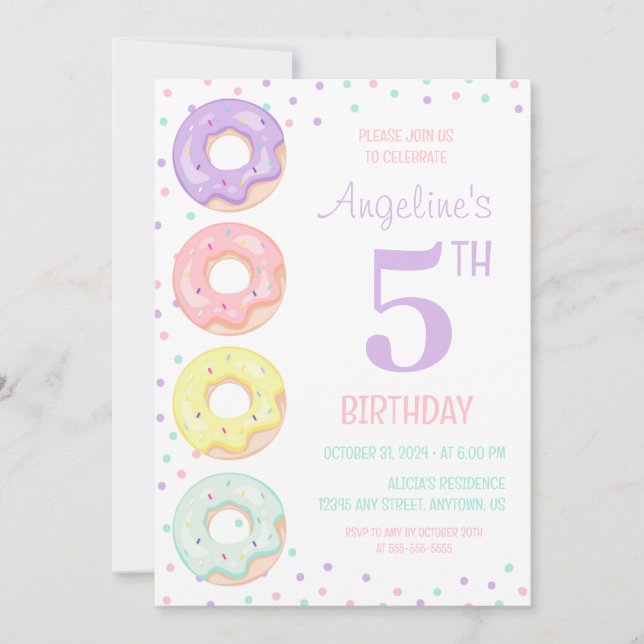 Invitación Colorful Sprinkle Sweet Donuts Kids Birthday (Anverso)