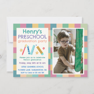Invitación Colorful Squares Photo Preschool Graduation