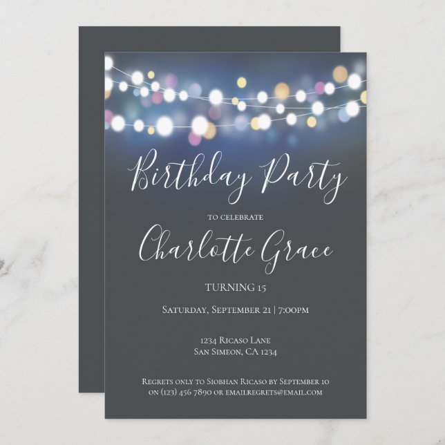 Invitación Colorful String Lights (Anverso / Reverso)