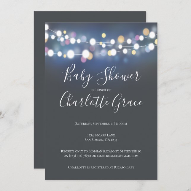 Invitación Colorful String Lights Baby Shower (unisex) (Anverso / Reverso)