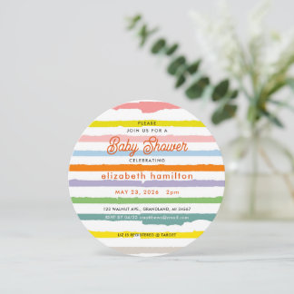 Invitación Colorful Stripes Round Baby Shower Invitation
