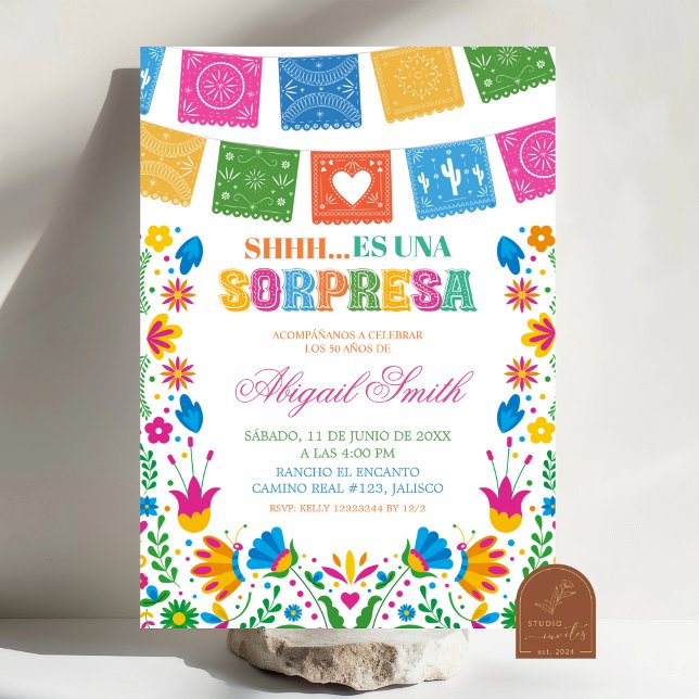 Invitación Colorful Talavera Mexican Fiesta SORPRESA Birthday (Subido por el creador)