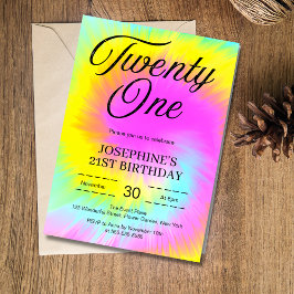 Invitación Colorful Tie Dye Pastel Boho 21º cumpleaños