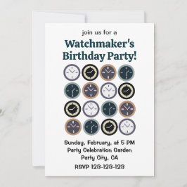 Invitación Colorful Time Clock Pattern Watchmaker Birthday