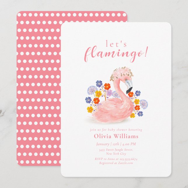 Invitación Colorful Tropical Floral Flamingo Baby Shower (Anverso / Reverso)