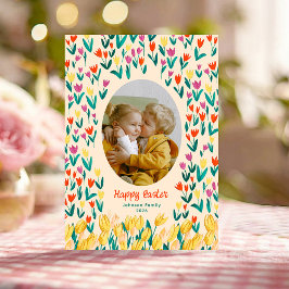 Invitación Colorful Tulip Happy Easter Family Photo Greeting