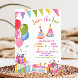 Invitación Colorful Twice the Fun Sibling Birthday 