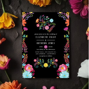 Invitación Colorful Watercolor Floral Mexican Fiesta Wedding