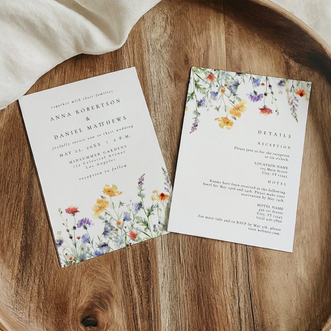 Invitación Colorful Watercolor Wildflower All in One Wedding (Subido por el creador)