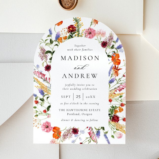 Invitación Colorful Watercolor Wildflower Arch Wedding (Subido por el creador)