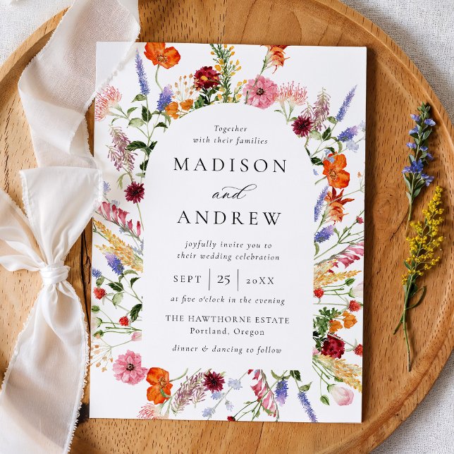 Invitación Colorful Watercolor Wildflower Arch Wedding (Subido por el creador)