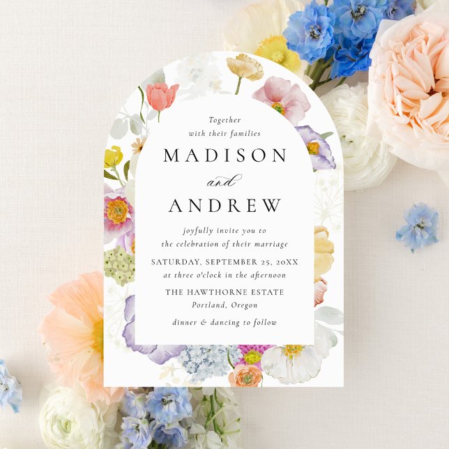 Invitación Colorful Watercolor Wildflower Arch Wedding (Subido por el creador)