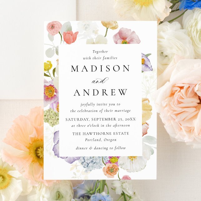 Invitación Colorful Watercolor Wildflower Wedding (Subido por el creador)