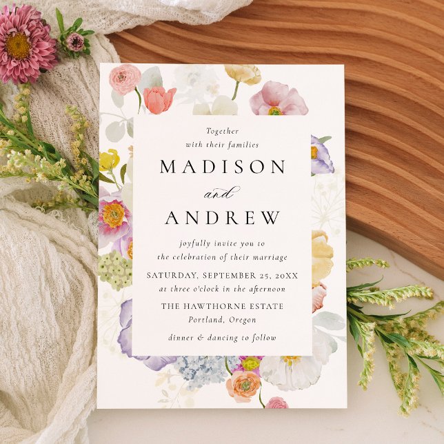 Invitación Colorful Watercolor Wildflower Wedding (Subido por el creador)