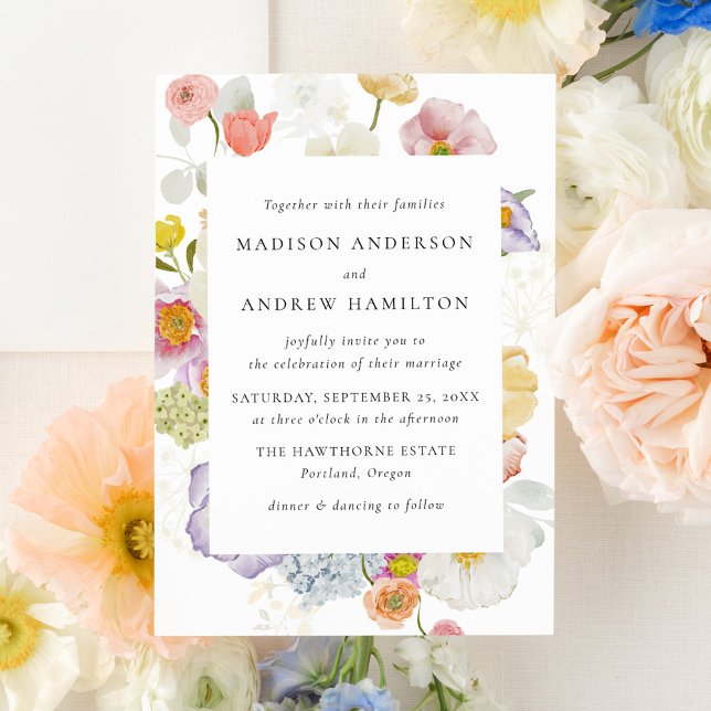 Invitación Colorful Watercolor Wildflower Wedding Invitation (Subido por el creador)