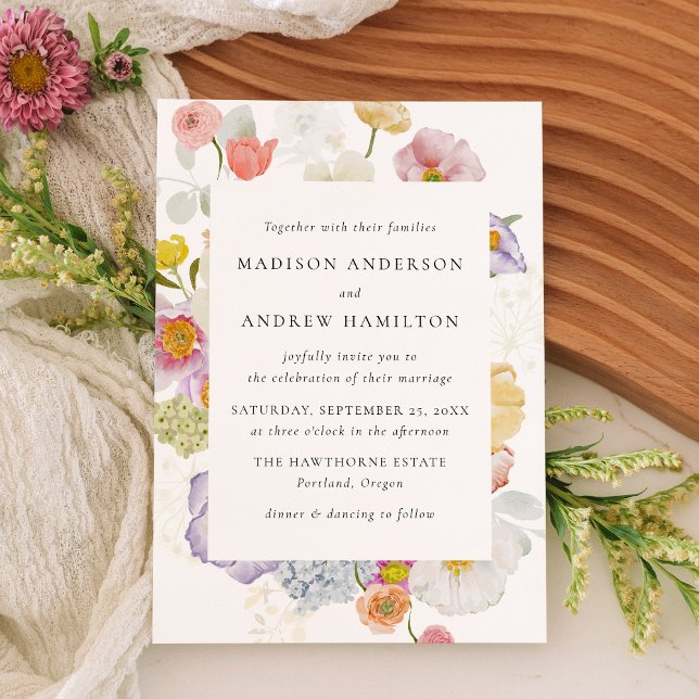Invitación Colorful Watercolor Wildflower Wedding Invitation (Subido por el creador)