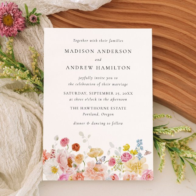 Invitación Colorful Watercolor Wildflower Wedding Invitation (Subido por el creador)