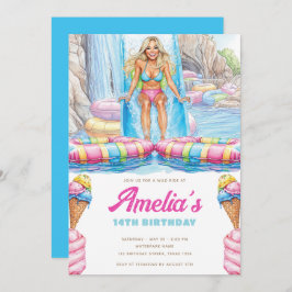 Invitación Colorful Waterpark Girl Teen Birthday