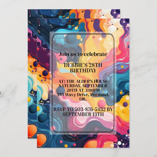 Invitación Colorful Wavy Design Birthday Party (Anverso / Reverso)