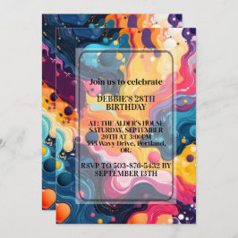 Invitación Colorful Wavy Design Birthday Party